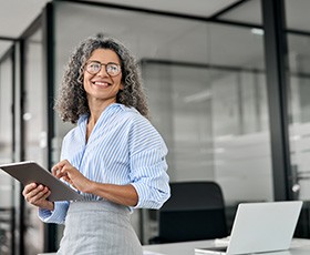 Woman smiling at an office